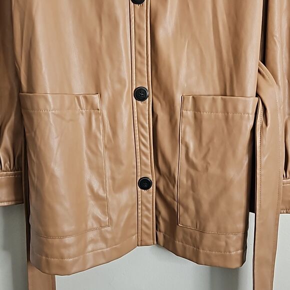 Zara Faux Leather Camel Short Trench Coat Medium Woman - Picture 6 of 15